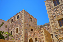 Greece Monemvasia Traditional View Of Stone Houses And Sights In