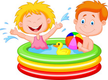 Kids Playing In An Inflatable Pool