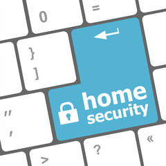 Poster - Safety: computer keyboard with Home security icon on enter