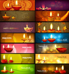 Wall Mural - Happy diwali stylish bright colorful collection headers set of v