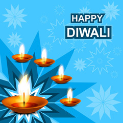 Wall Mural - Beautiful diwali greeting card blue colorful vector illustration