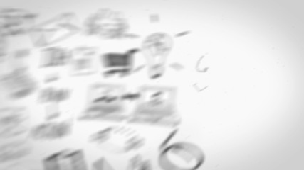 Poster - Black white animation showing man having ideas and business plan