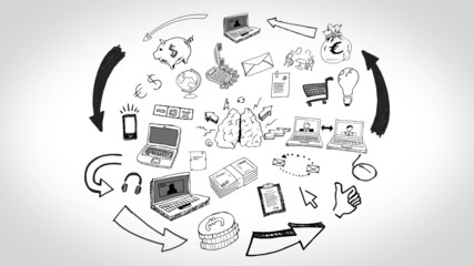 Poster - Black white animation of having idea and developing a plan