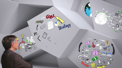 Poster - Animation showing business plan cycle in 3d room