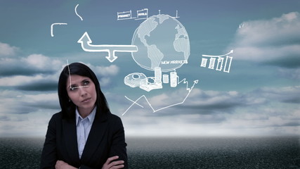 Poster - Content businesswoman starting business plan hologram