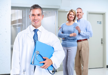 Poster - Smiling medical doctor man and family.