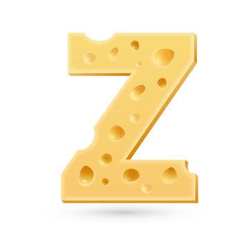 Z cheese letter. Symbol isolated on white.