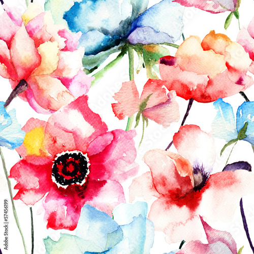 Seamless pattern with Decorative blue flower