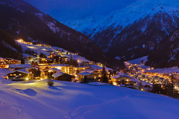 Wall Mural - Mountains ski resort Solden Austria at sunset