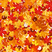 Seamless Pattern With Autumn Leaves. Vector Illustration.