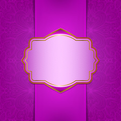 Wall Mural - Frame with satin ribbon on a pink floral background
