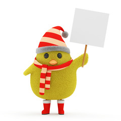 Little Chicken Santa with Blank Board isolated on white backgrou