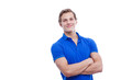 Portrait of a young handsome man wearing blue t-short isolated o