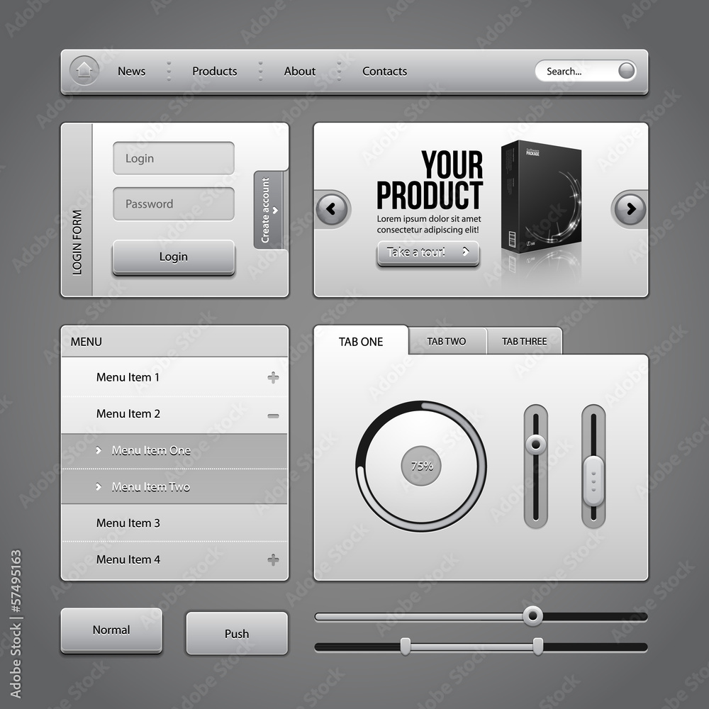 Light Gray UI Controls Web Elements 4 Stock Vector | Adobe Stock
