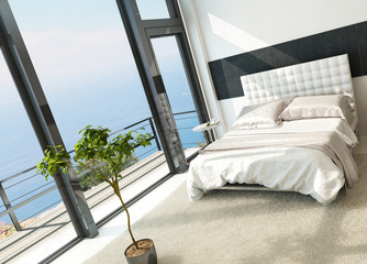 Wall Mural - Contemporary modern sunny bedroom interior with huge windows