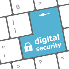 Poster - Safety: computer keyboard, digital security icon on enter button