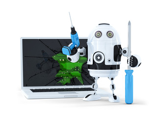 Poster - Robot with tools and broken laptop