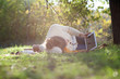 © rasstock - teen girl lying with tablet pc under the tree in evening