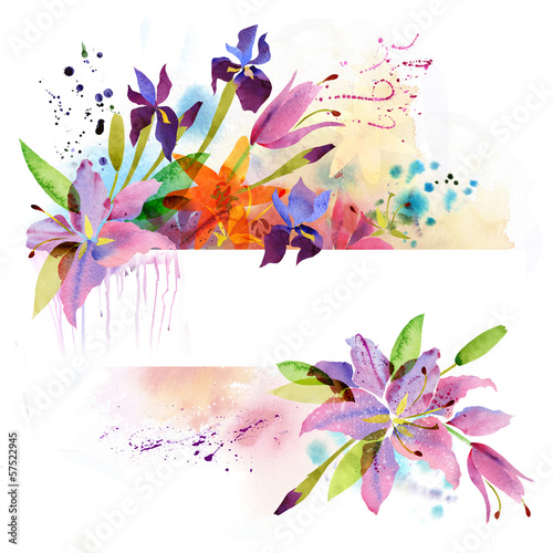 Naklejka - mata magnetyczna na lodówkę Floral background with watercolor flowers