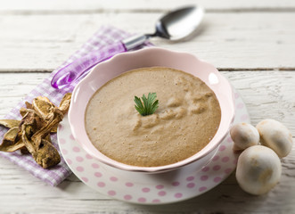 Wall Mural - mushroom soup, selective focus