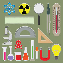Vector set of science icons on isolated background