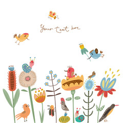 Fototapete - Floral background with birds