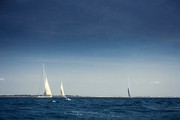 Sailing ship yachts with white sails