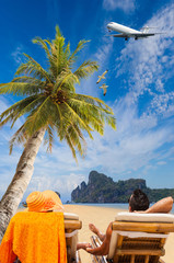 Wall Mural - Couple on the tropical beach