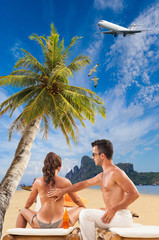 Wall Mural - Couple on the tropical beach