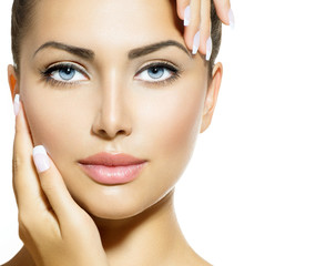 Wall Mural - beauty portrait. beautiful spa woman touching her face
