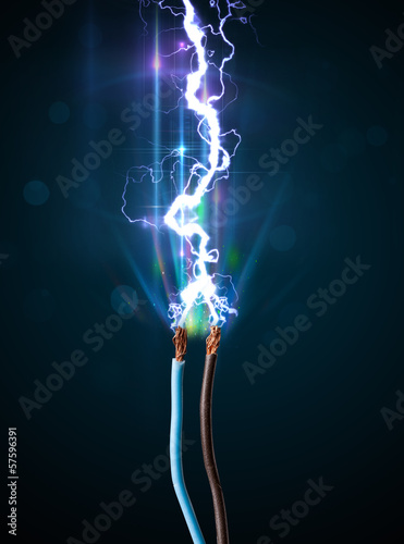 Electric cable with glowing electricity lightning Poster
