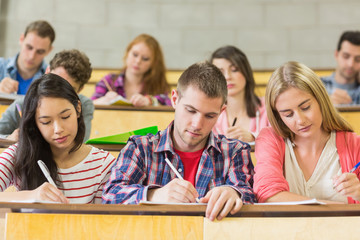 Young students writing notes in the classroom