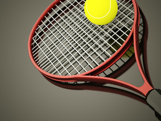 Wall Mural - Red tennis racket rendered with ball