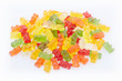 Gummy bears candies heap on white