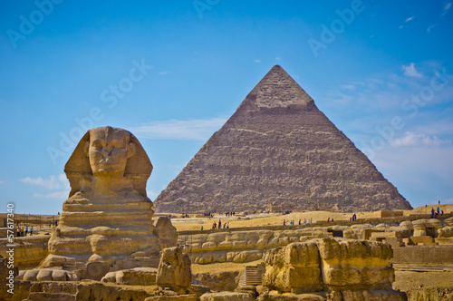 Naklejka - mata magnetyczna na lodówkę Pyramid of Khafre and Great Sphinx in Giza, Egypt