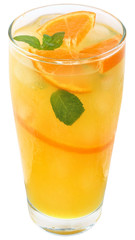 Sticker - Cocktail with orange juice and ice cubes decorated leaf mint top