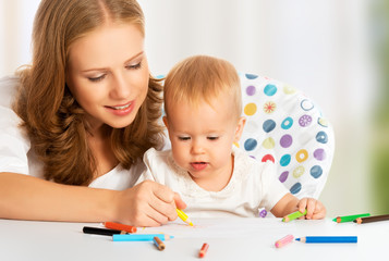 Wall Mural - Mother and baby draw color pencil