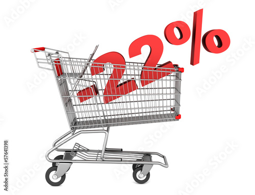 Poster shopping cart with 22 percent discount isolated on white backgro