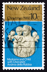 postage stamp new zealand 1980 madona and child with cherubim