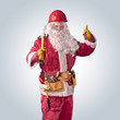 Santa Claus worker in helmet with hammer