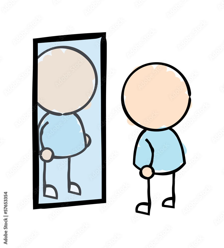 Man Looking in Mirror Stock Vector | Adobe Stock, image size:902x1000