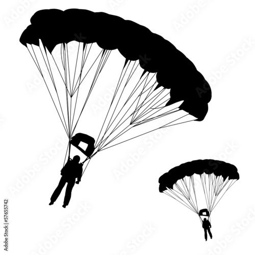 Fotografie, Obraz Skydiver, silhouettes parachuting vector illustration