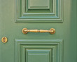 wooden green door closeup