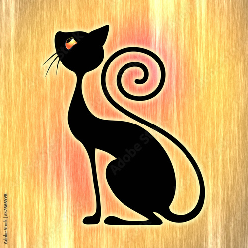 Fototapeta na wymiar Black Cat Vintage Style Design-Gatto Nero Art Deco