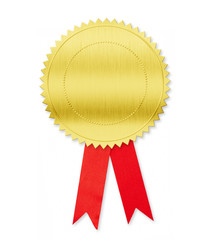 Sticker - Golden medal with red bow isolated on white