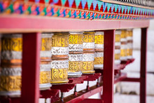 Buddhist Prayer Wheels In Tibetan Monastery.India,Ladakh