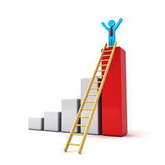 Poster - Business man on top of growth graph with ladder on white