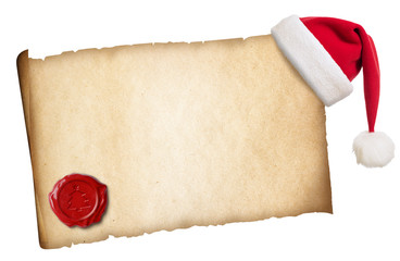 Poster - Old parchment with Santa's hat and wax seal isolated