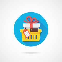 Poster - Vector Shopping Cart with Gift and Tag Icon