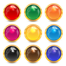 Set Multicolored Glass Buttons In A Gold Frame.colorful Buttons